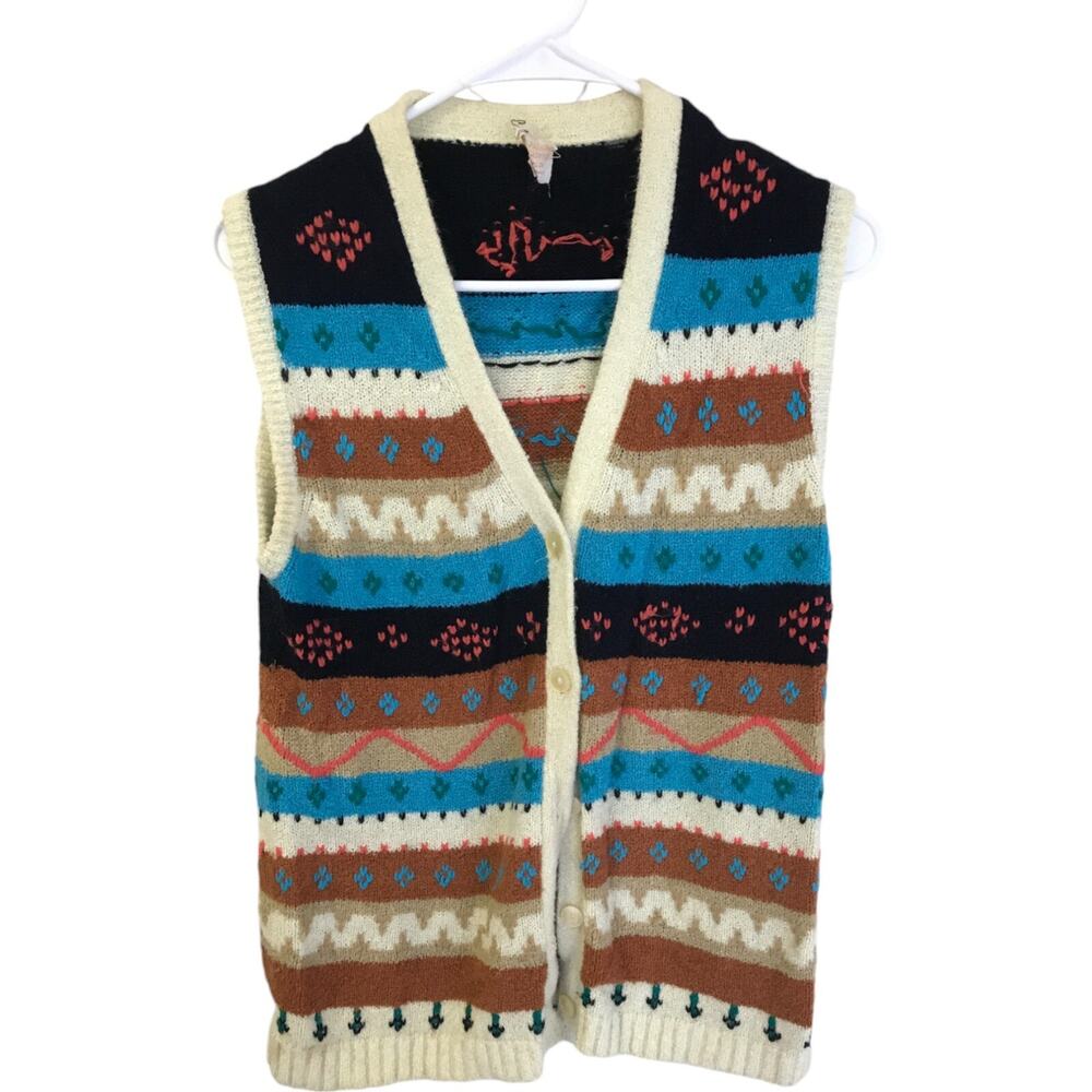 Full Fashioned Sweater Vest Womens Size 38 Multicolor Acrylic Blend Button Up